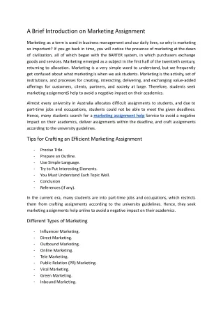 a brief introduction on marketing assignment