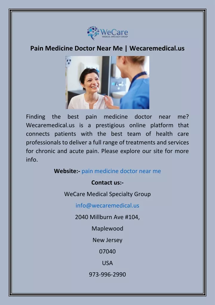 pain medicine doctor near me wecaremedical us