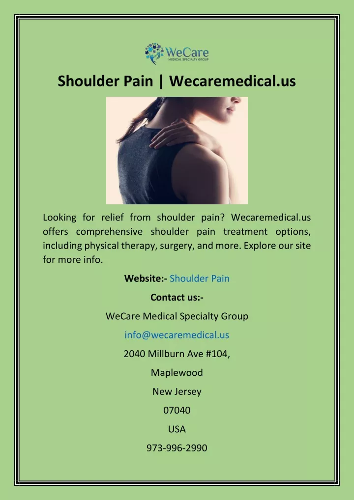 shoulder pain wecaremedical us