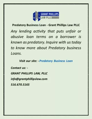 Predatory Business Loan  Grant Phillips Law PLLC