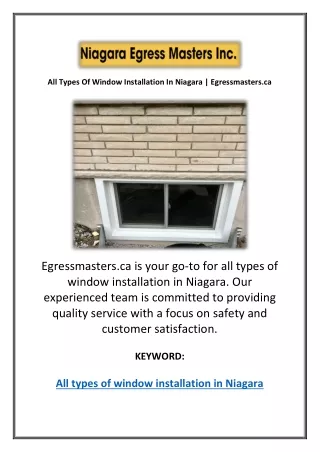 All Types Of Window Installation In Niagara | Egressmasters.ca