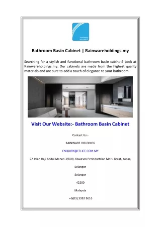 Bathroom Basin Cabinet  Rainwareholdings.my