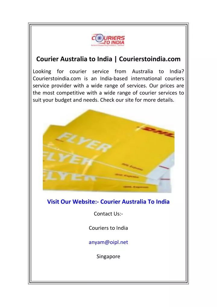 courier australia to india courierstoindia com