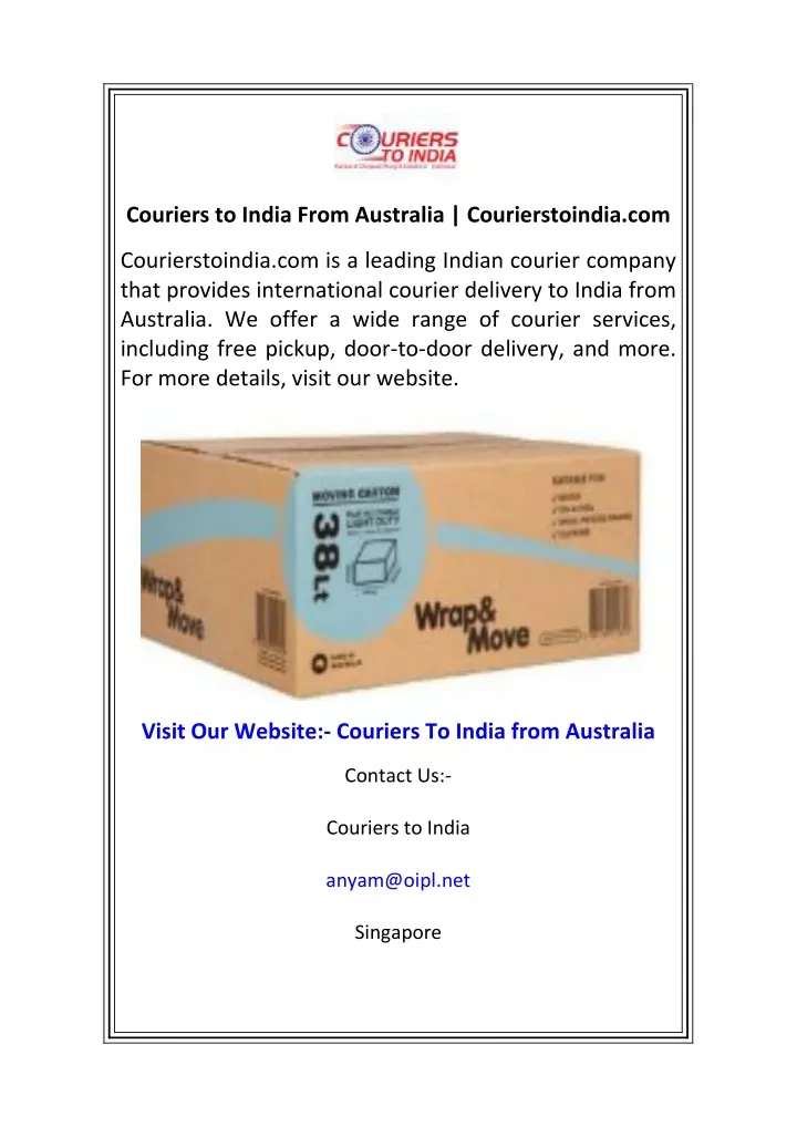 couriers to india from australia courierstoindia