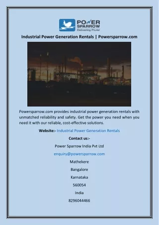 Industrial Power Generation Rentals  Powersparrow