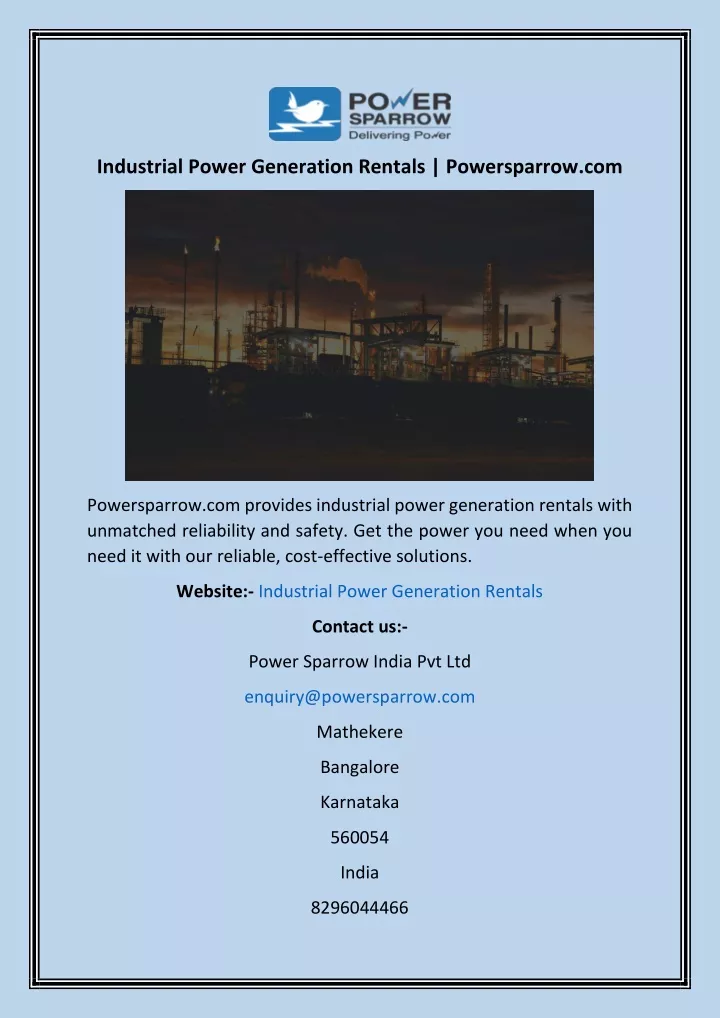 industrial power generation rentals powersparrow