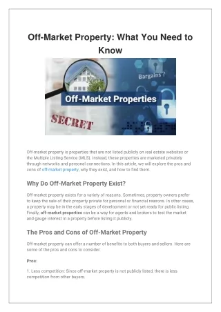 off market property what you need to know
