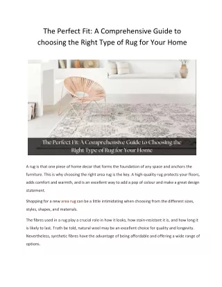A Comprehensive Guide to Choosing the Right Type of Rug for Your Home