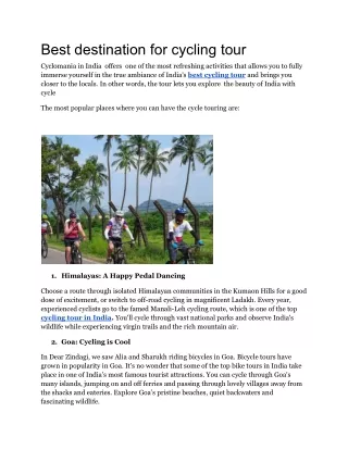 Best destination for cycling tour