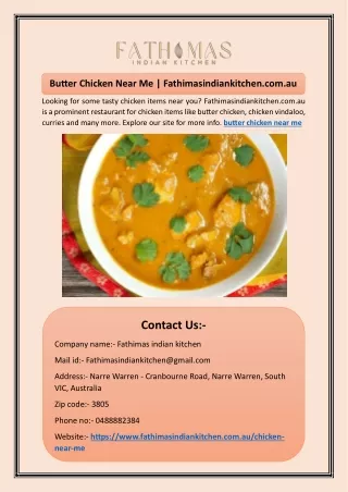 Butter Chicken Near Me | Fathimasindiankitchen.com.au