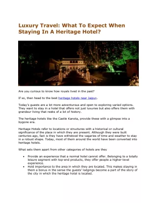 Luxury Travel What to expect When Staying At a Heritage Hotel