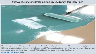 what are the few considerations before giving a garage door epoxy finish
