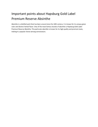 Important points about Hapsburg Gold Label Premium Reserve Absinthe