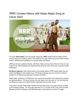 'RRR' Creates History with Naatu Naatu Song at Oscar 2023