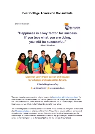Best College Admission Consultants | PR Career Solutions
