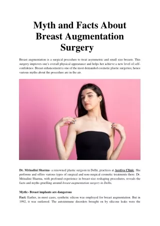 Myth and Facts About Breast Augmentation Surgery
