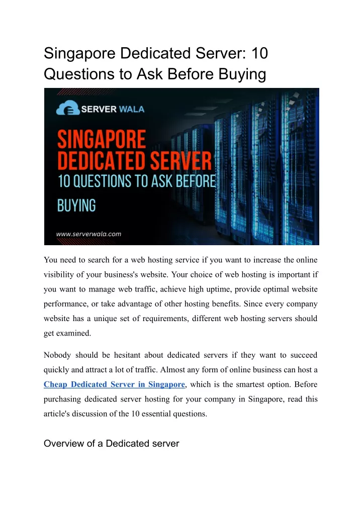 singapore dedicated server 10 questions