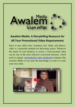 Awalem Media  A Storytelling Resource for All Your Promotional Video Requirements
