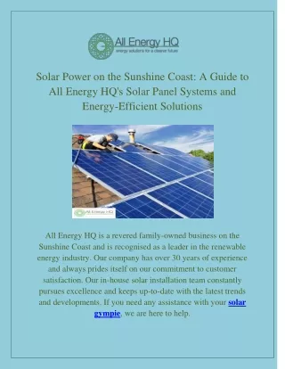 Going Solar in Gympie: A Guide to Solar Panel Installation and Energy Efficiency