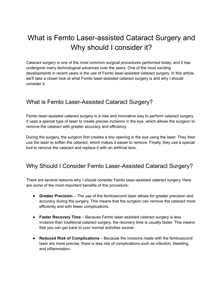 what is femto laser assisted cataract surgery