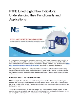 PTFE Lined Sight Flow Indicators_ Understanding their Functionality and Applications