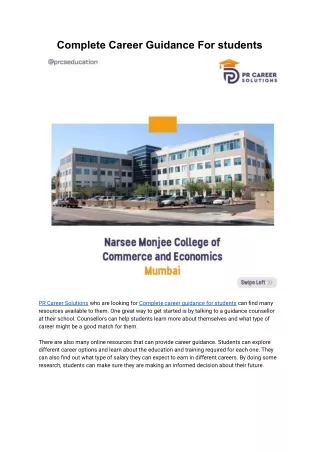Complete Career Guidance For students | PR Career Solutions