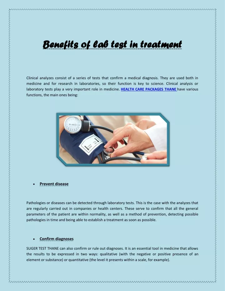 benefits of lab test in treatment benefits