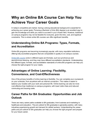 Why an Online BA Course Can Help You Achieve Your Career Goals