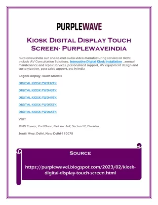 Kiosk Digital Display Touch Screen- Purplewaveindia