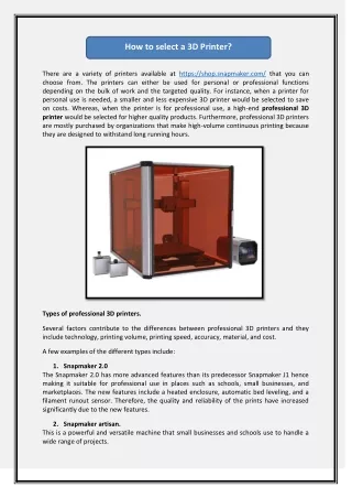 how to select a 3d printer