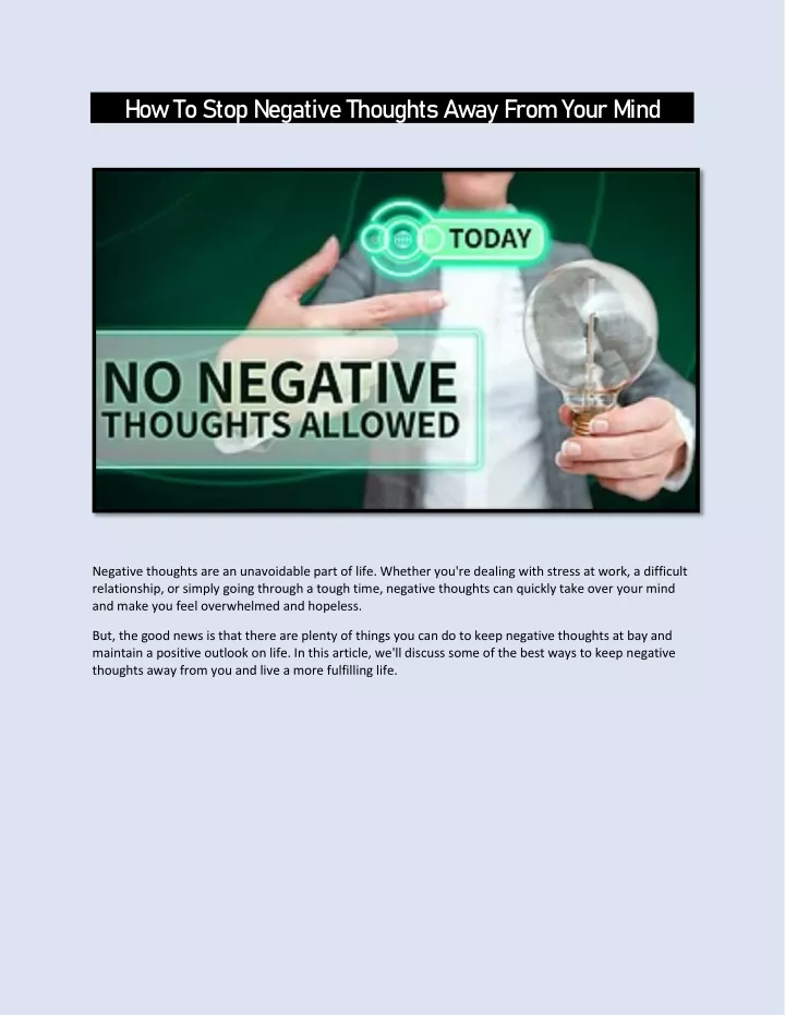 PPT - How To Stop Negative Thoughts Away From Your Mind PowerPoint ...