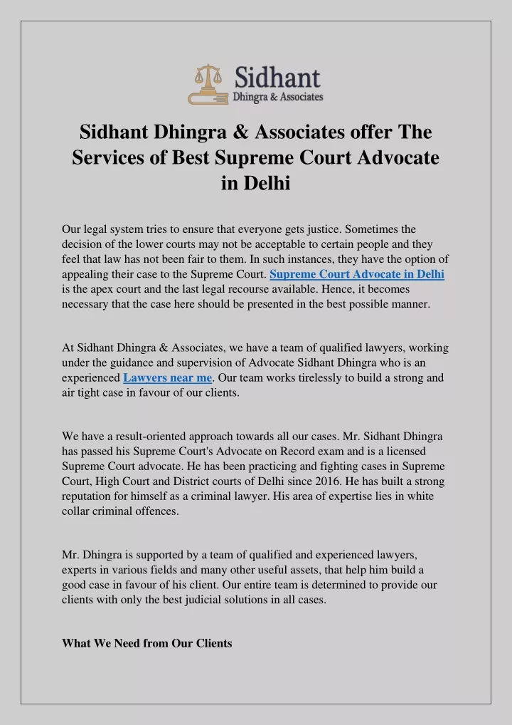 sidhant dhingra associates offer the services