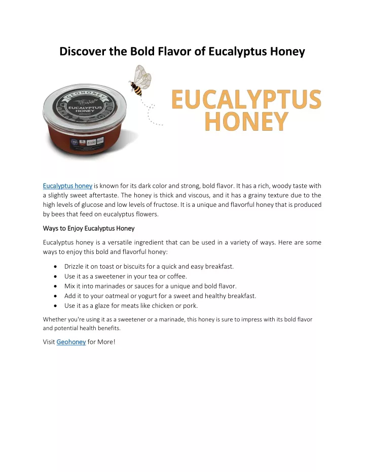 discover the bold flavor of eucalyptus honey