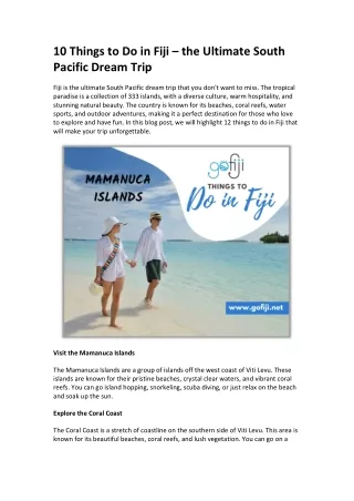 10 Things to Do in Fiji — the Ultimate South Pacific Dream Trip  GoFiji.net