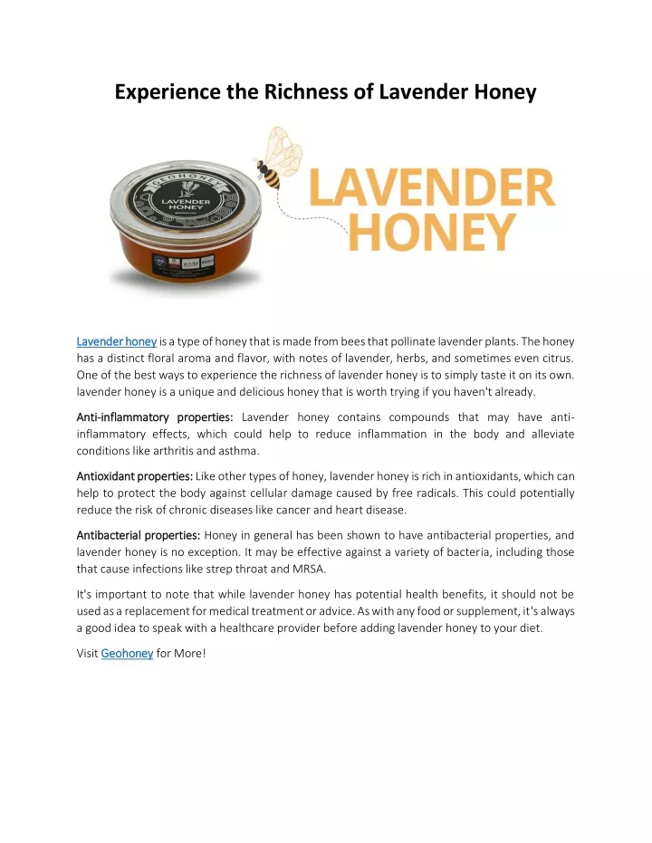 experience the richness of lavender honey