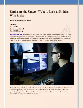 Exploring the Unseen Web A Look at Hidden Wiki Links