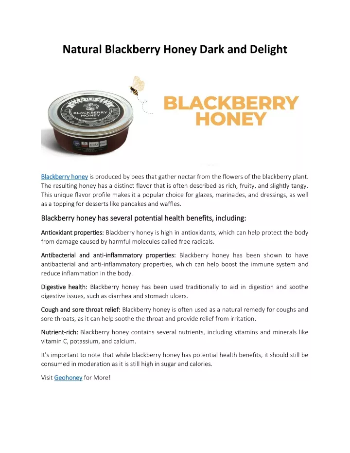 natural blackberry honey dark and delight