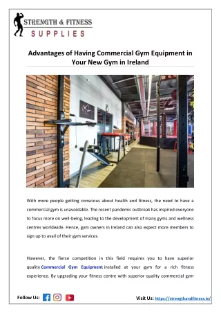 Advantages of Having Commercial Gym Equipment in Your New Gym in Ireland