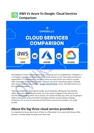 AWS Vs Azure Vs Google: Cloud Services Comparison