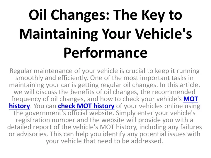 oil changes the key to maintaining your vehicle s performance