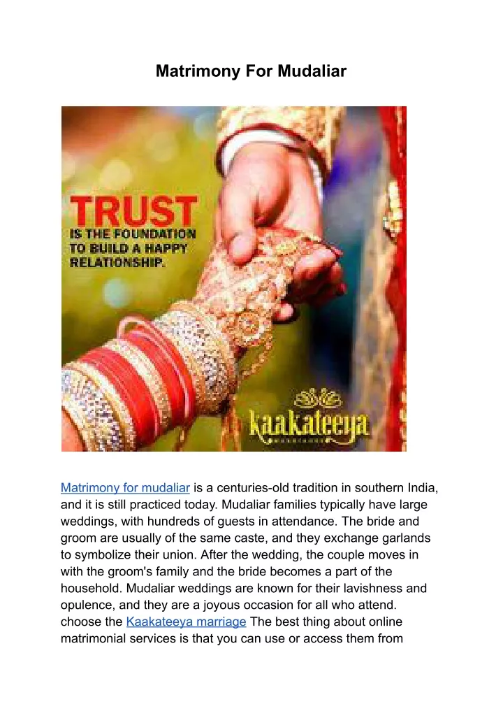 matrimony for mudaliar