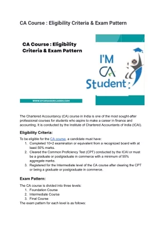 CA Course _ Eligibility Criteria & Exam Pattern