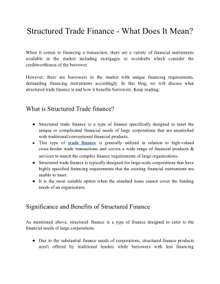 Structured Trade Finance - What Does It Mean?