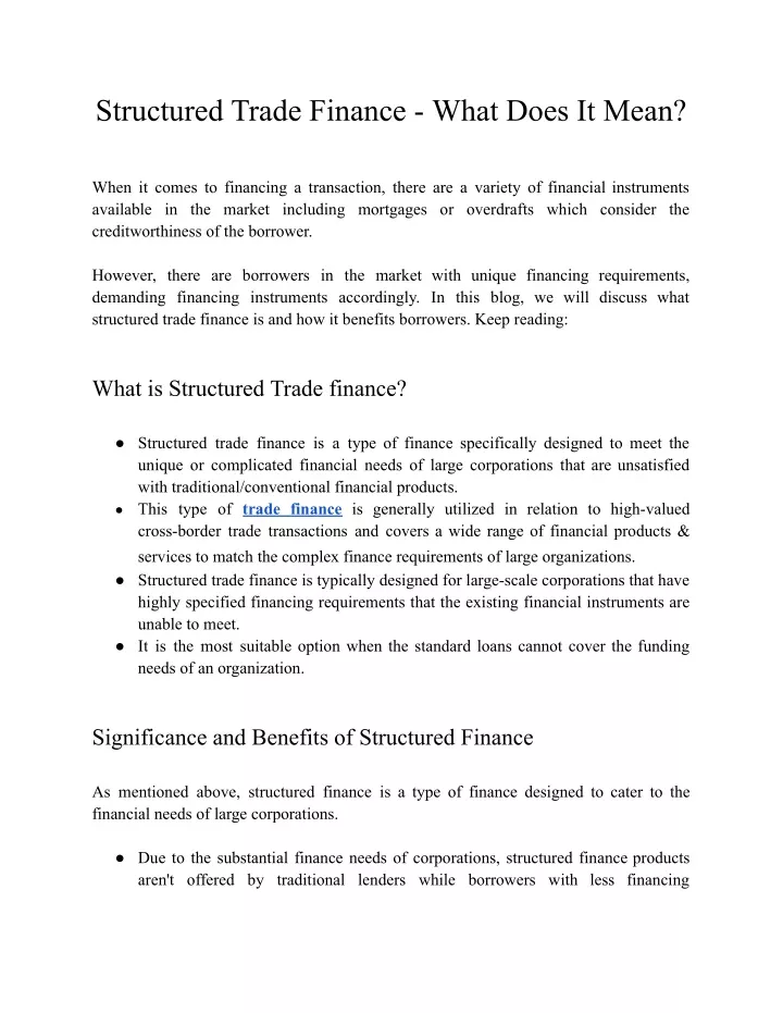 structured trade finance what does it mean