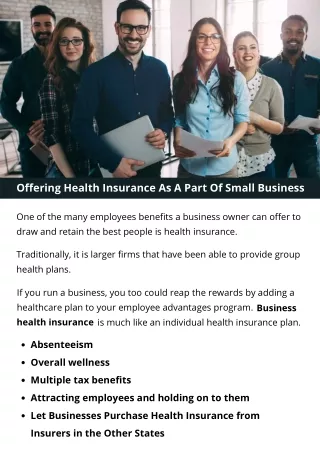 Offering Health Insurance As A Part Of Small Business