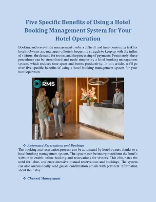 Five Specific Benefits of Using a Hotel Booking Management System for Your Hotel