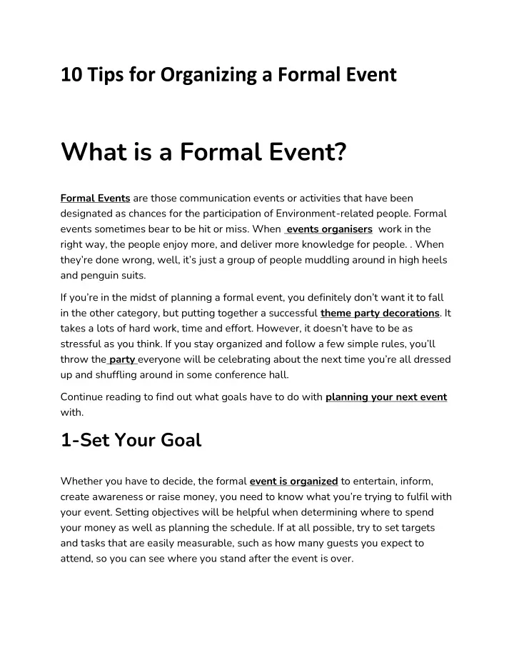 10 tips for organizing a formal event