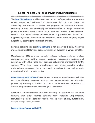 select the best cpq for your manufacturing