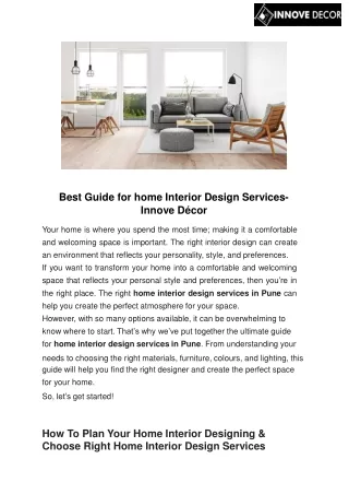 Best Guide for home Interior Design Services