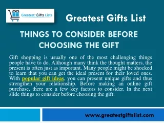 Popular gift ideas-  Greatest Gifts List